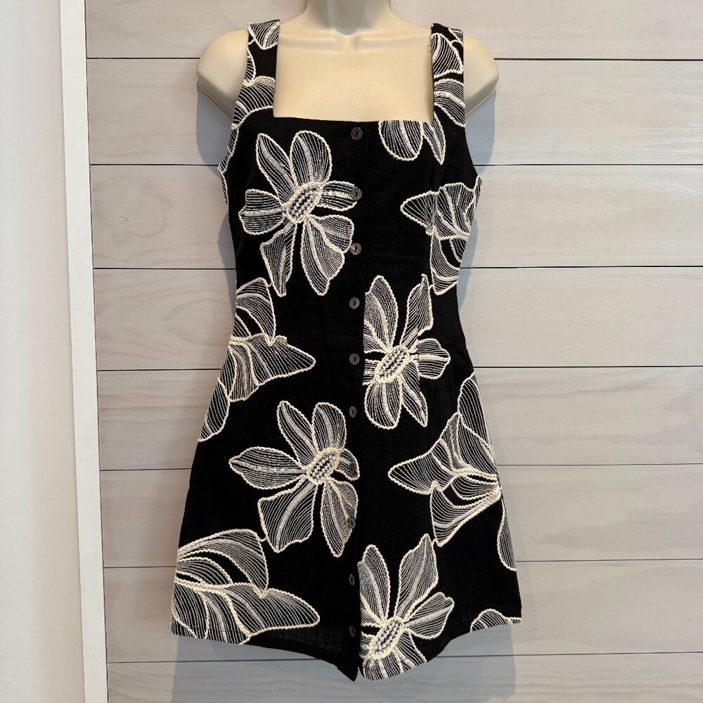 Allison New York Black Linen Blend Floral Embroidered Mini Dress Size 2
